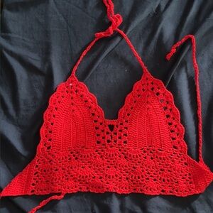 Red Crochet Halter Top